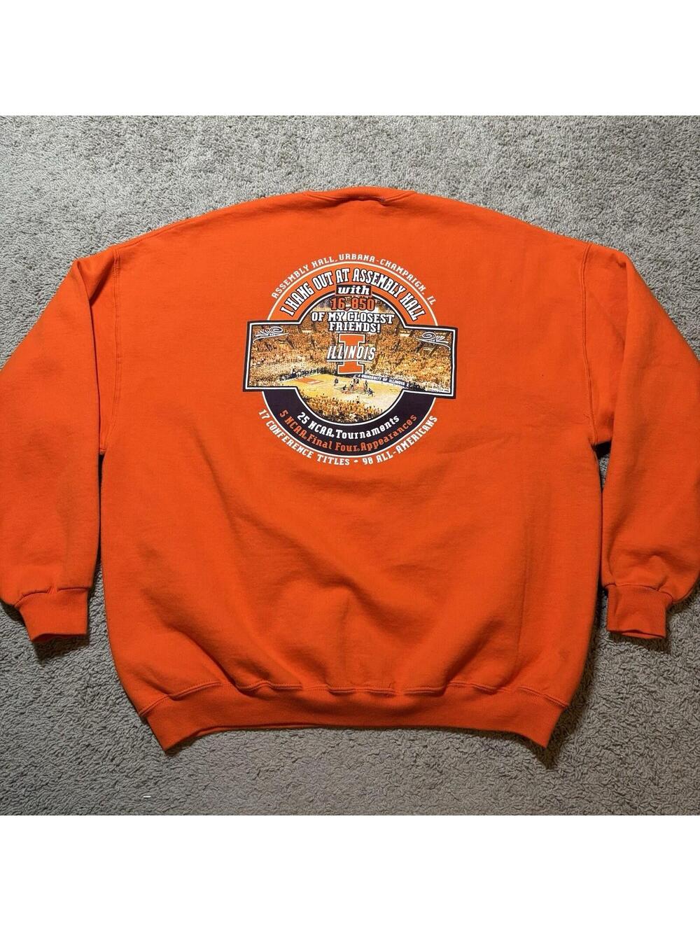 VTG Illinois Fighting Illini Basketball Crewneck Sweatshirt Orange Men’s 2XL